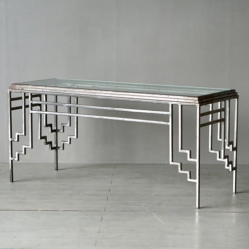 0127 ガラス天板テーブル/ガラス×メタル