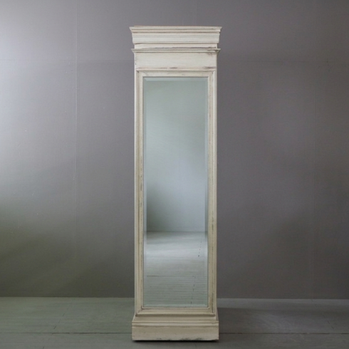 アンティーク調 オープンシェルフ 4段 ミラー付き キャスター付き 木製 什器 高さ192㎝ 幅156㎝ 奥行き56㎝ 【C784】