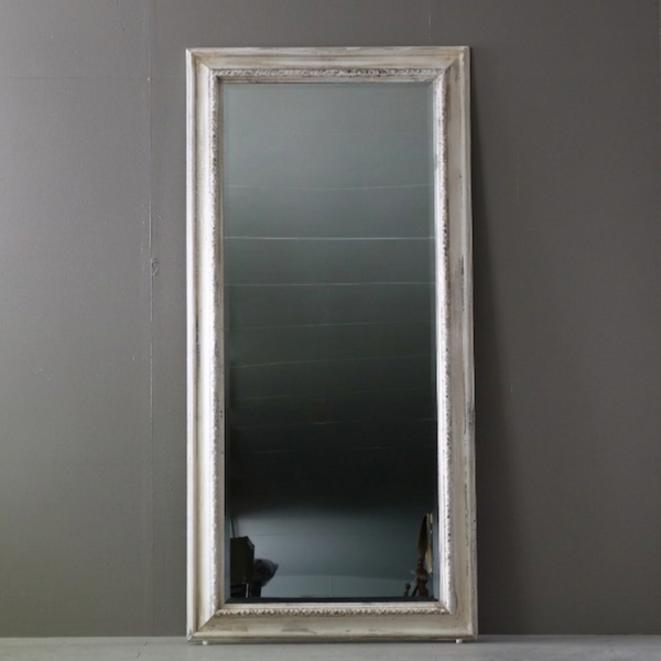 アンティーク調ミラー 白 木製 高さ193㎝ 幅92㎝ 奥行き4.5㎝ 【D795】