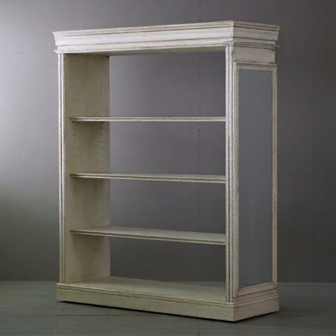 アンティーク調 オープンシェルフ 4段 ミラー付き キャスター付き 木製 什器 高さ192㎝ 幅156㎝ 奥行き56㎝ 【C784】