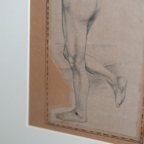 ヴィンテージ ウォールアート 男性の脚を描いたデッサン画 木製フレーム 【配送ランクS】【k39】