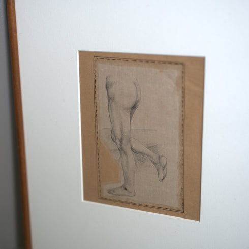 ヴィンテージ ウォールアート 男性の脚を描いたデッサン画 木製フレーム 【配送ランクS】【k39】