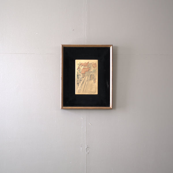 ヴィンテージ ウォールアート ヨーロッパの街並み 陶板画|額装作品【配送ランクSS】【K40】