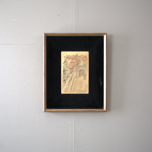 ヴィンテージ ウォールアートヨーロッパの街並み 陶板画|額装作品【配送ランクSS】【K40】
