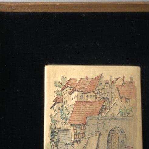 ヴィンテージ ウォールアートヨーロッパの街並み 陶板画|額装作品【配送ランクSS】【K40】