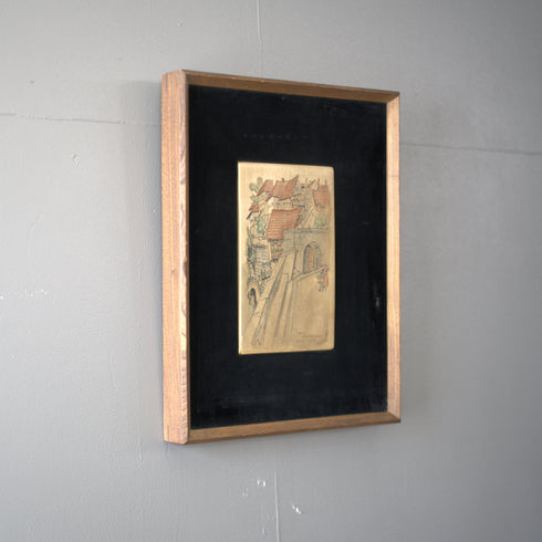 ヴィンテージ ウォールアートヨーロッパの街並み 陶板画|額装作品【配送ランクSS】【K40】