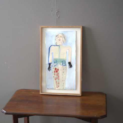 ヴィンテージウォールアート 個性的な人物画 水彩画 ナチュラルフレーム【配送ランクSS】