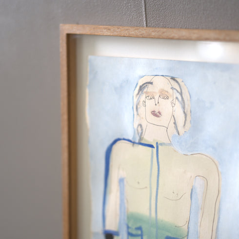 ヴィンテージウォールアート 個性的な人物画 水彩画 ナチュラルフレーム【配送ランクSS】