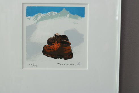 K6 版画作品 リトグラフ 白スチールフレーム 靴モチーフ