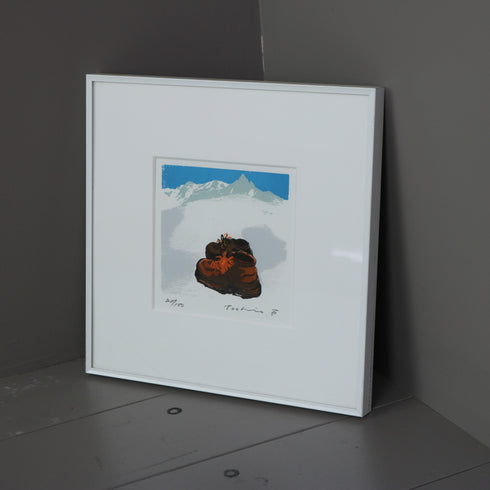 K6 版画作品 リトグラフ 白スチールフレーム 靴モチーフ