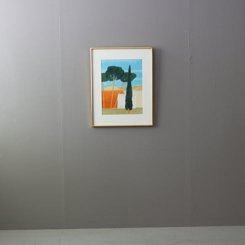 K10 版画作品 シルクスクリーン風 ゴールドフレーム 景色モチーフ