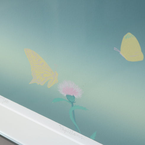 K12 リトグラフ作品 シルバーフレーム 蝶と花モチーフ