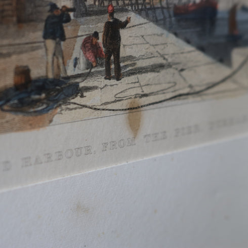 ヴィンテージ ウォールアート|イギリス サンダーランド港 1829年表記 風景版画|ブラックフレーム×金彩|K21 【配送ランクSS】