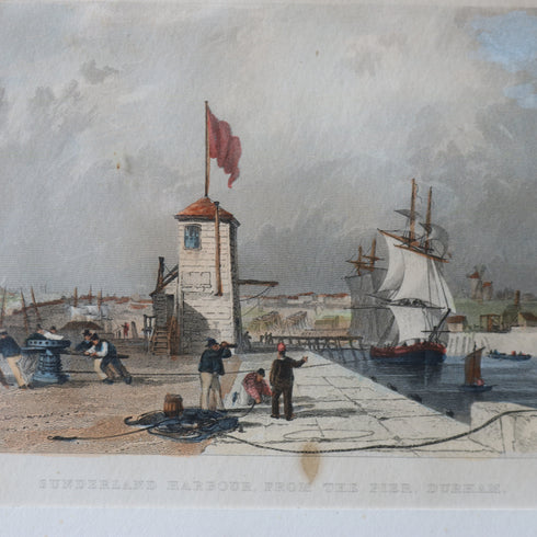 ヴィンテージ ウォールアート|イギリス サンダーランド港 1829年表記 風景版画|ブラックフレーム×金彩|K21 【配送ランクSS】