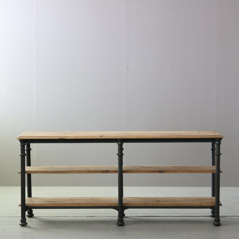 ヴィンテージ調 オープンシェルフ 3段 ウッド×アイアン 什器 高さ71㎝ 幅160㎝ 奥行き44㎝ 【C757】