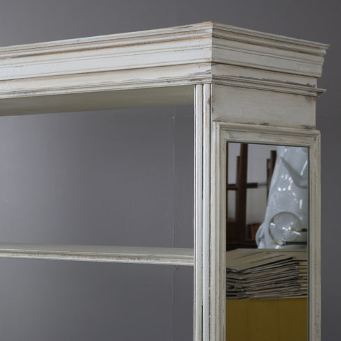 アンティーク調 オープンシェルフ 4段 ミラー付き キャスター付き 木製 什器 高さ192㎝ 幅156㎝ 奥行き56㎝ 【C784】