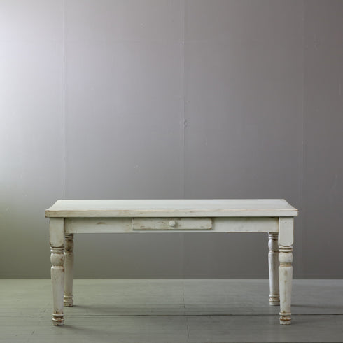 アンティーク調テーブル 白 木製 高さ71㎝ 幅152㎝ 奥行き86㎝ 【C793】