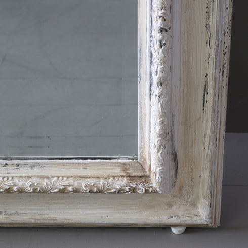 アンティーク調ミラー 白 木製 高さ193㎝ 幅92㎝ 奥行き4.5㎝ 【D795】