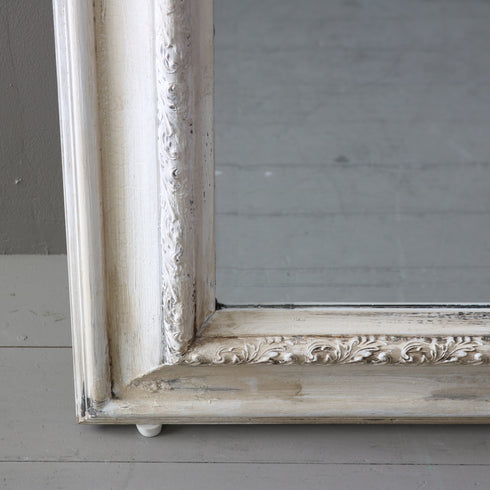 アンティーク調ミラー 白 木製 高さ193㎝ 幅92㎝ 奥行き4.5㎝ 【D795】