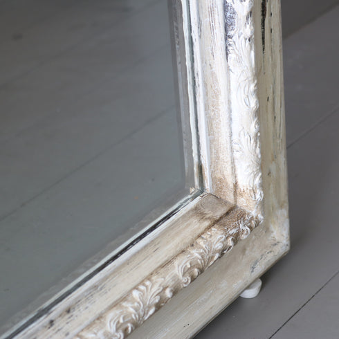 アンティーク調ミラー 白 木製 高さ193㎝ 幅92㎝ 奥行き4.5㎝ 【D795】