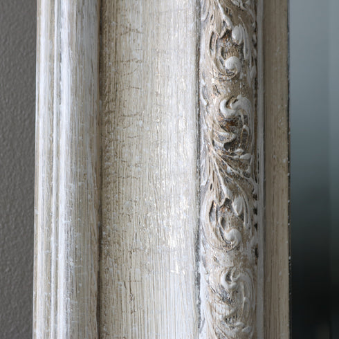 アンティーク調ミラー 白 木製 高さ193㎝ 幅92㎝ 奥行き4.5㎝ 【D795】