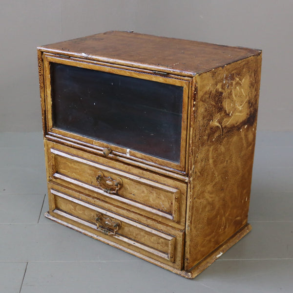 C100 アンティークミニキャビネット(フラップ扉&引出し付き)