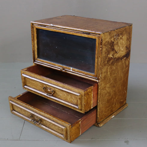 C100 アンティークミニキャビネット(フラップ扉&引出し付き)