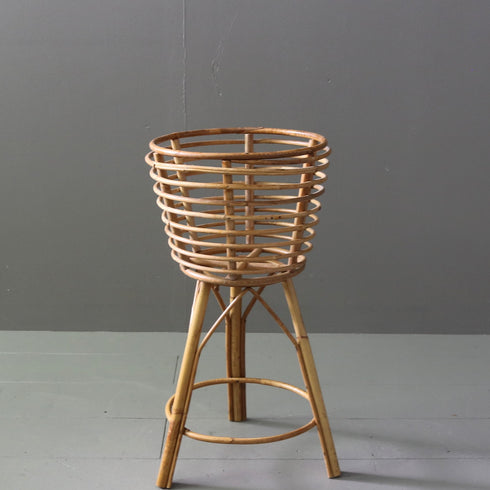 C112 ラタンプラントスタンド 木製 イギリス輸入家具 高さ45㎝ 幅25㎝ 奥行25㎝