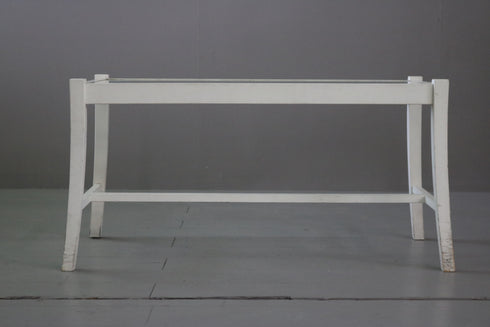 C128 白ガラステーブル 木製 什器 高さ46㎝ 幅95㎝ 奥行45㎝