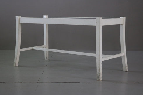 C128 白ガラステーブル 木製 什器 高さ46㎝ 幅95㎝ 奥行45㎝