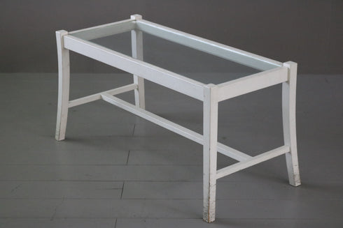 C128 白ガラステーブル 木製 什器 高さ46㎝ 幅95㎝ 奥行45㎝