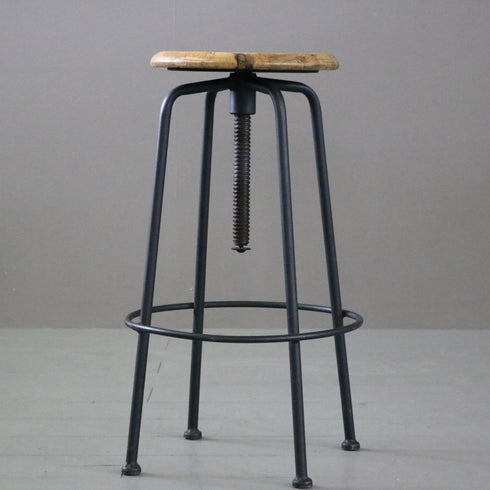 C130 ラウンドリフトスツール ウッド×アイアン 什器 高さ62㎝ 幅36㎝ 奥行36㎝