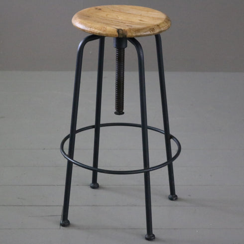 C130 ラウンドリフトスツール ウッド×アイアン 什器 高さ62㎝ 幅36㎝ 奥行36㎝