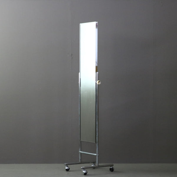 D145 スタンドミラー 片面 キャスター付き 金属製 什器 高さ153㎝ 幅39㎝ 奥行40㎝