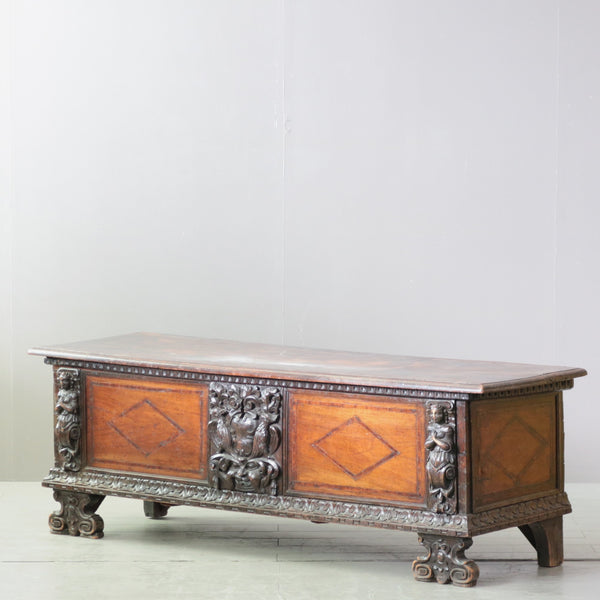 C378 コファ アンティーク装飾ボックス 木製 高さ55㎝ 幅168㎝ 奥行52㎝