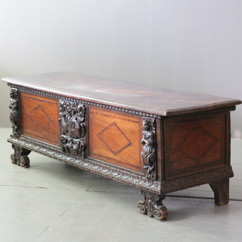 C378 コファ アンティーク装飾ボックス 木製 高さ55㎝ 幅168㎝ 奥行52㎝