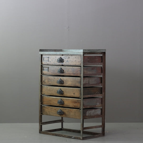 C497 7段チェスト ウッド×アイアン イギリス輸入家具 高さ95㎝ 幅68㎝ 奥行36㎝