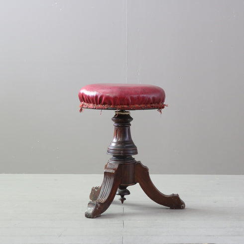 C512 ピアノスツール 回転式 レザー×木製 イギリス輸入家具 高さ49㎝ 幅44㎝ 奥行41㎝