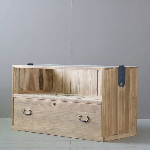 P591 桐箪笥×ロスフラワーパネコ Circlife(サークライフ) GLASS(BEIGE) 高さ51㎝ 幅90㎝ 奥行42㎝