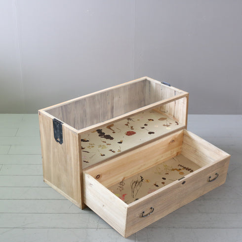 P591 桐箪笥×ロスフラワーパネコ Circlife(サークライフ) GLASS(BEIGE) 高さ51㎝ 幅90㎝ 奥行42㎝