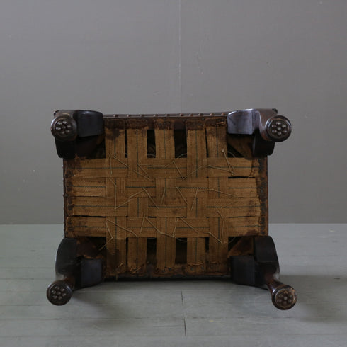 C515 レザースツール 木製 猫脚 イギリス輸入家具 高さ52㎝ 幅52㎝ 奥行42㎝