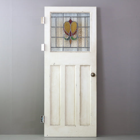 C522 白い扉 ステンドグラス 木製 什器 高さ198㎝ 幅79㎝ 奥行4.5㎝